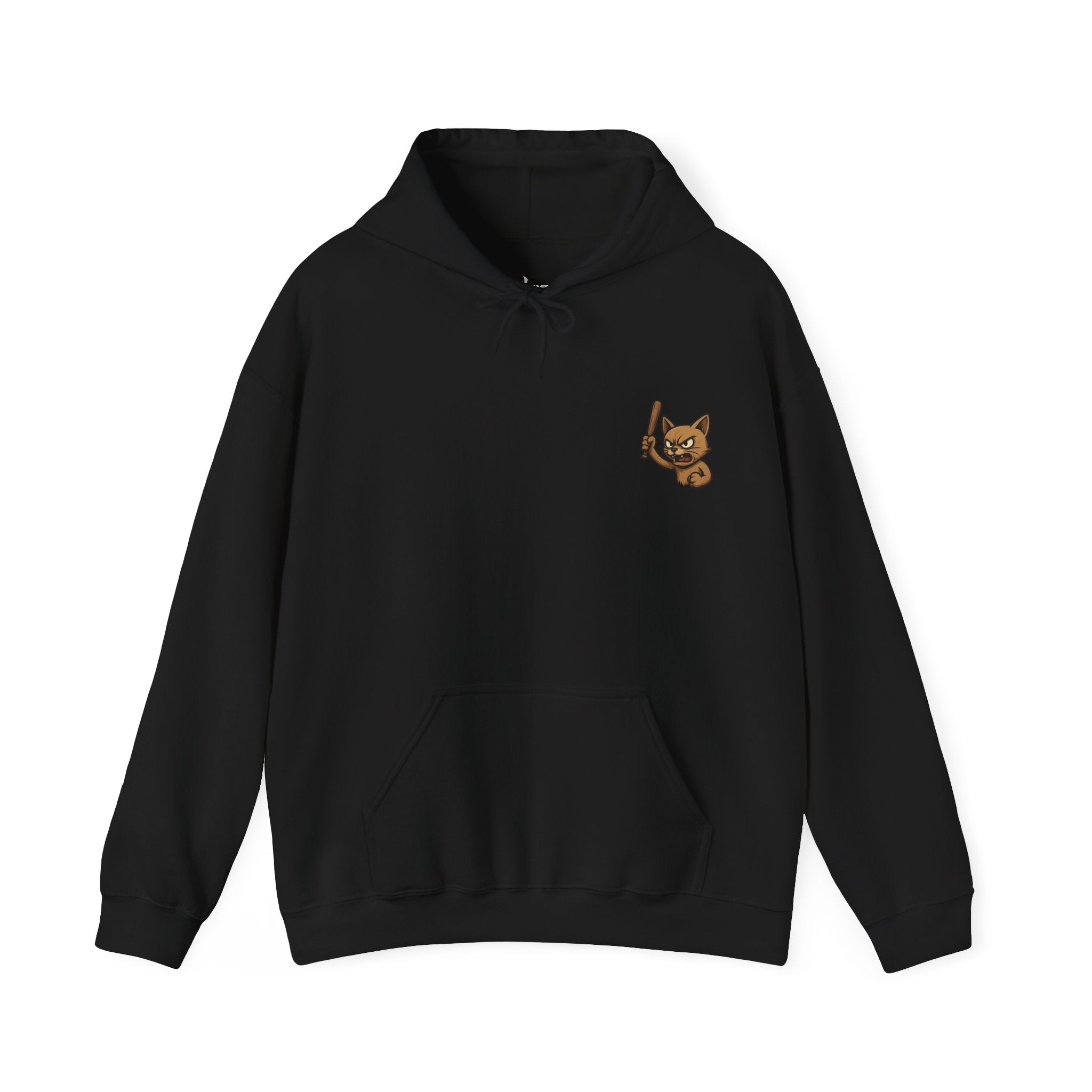 UNSILENCED Hoodie – Angry cat – Grote Logo Rugprint | Kleine Borstprint